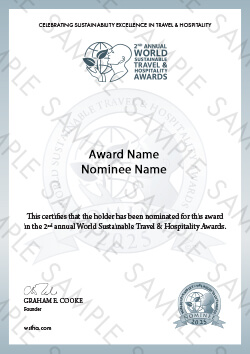 World Sustainable Travel & Hospitality Awards certificate sample