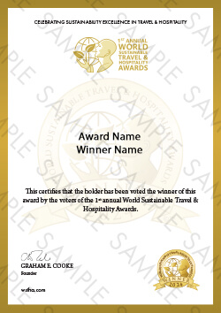 World Sustainable Travel & Hospitality Awards winner certificate sample